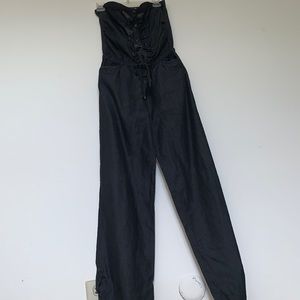 Dark Denim, Strapless, Drawstring Jumpsuit